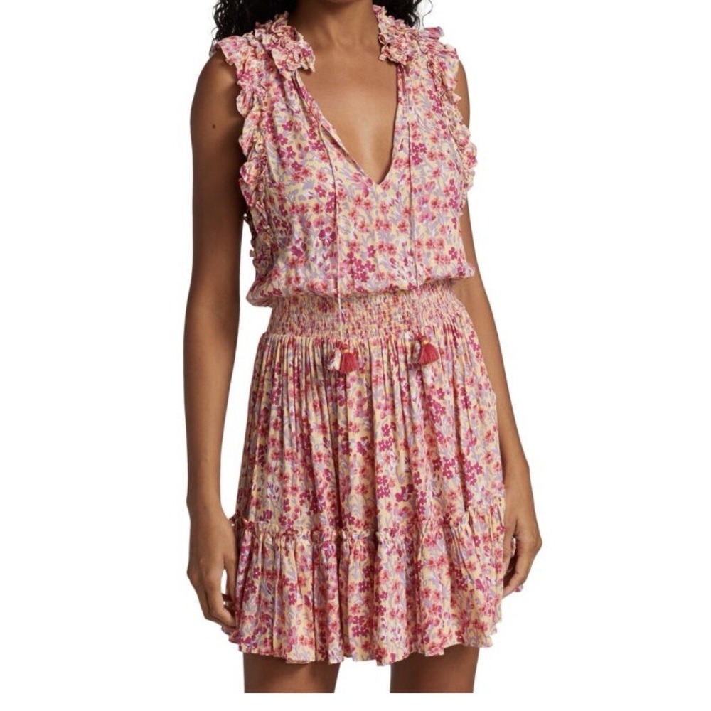 Poupette St Barth Handmade Pink Floral Ruffle Mini Dress Sz M 0rg $320 NWT Fairy